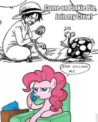 Size: 596x742 | Tagged: safe, pinkie pie, g4, meme, monkey d. luffy, one piece, stop calling me