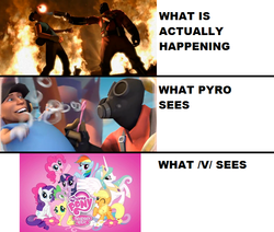 Size: 743x629 | Tagged: safe, human, /v/, meet the pyro, meta, team fortress 2