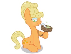 Size: 640x480 | Tagged: dead source, safe, artist:nikkuwalkanov, applejack, earth pony, pony, g4, alternate hairstyle, female, orangejack, sitting, solo, straw