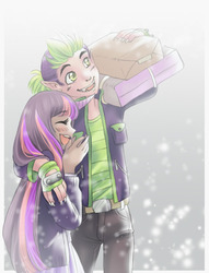 Size: 563x738 | Tagged: safe, artist:zoe-productions, spike, twilight sparkle, g4, female, humanized, male, ship:twispike, shipping, straight