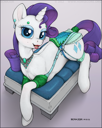 Size: 840x1054 | Tagged: safe, artist:ecmajor, rarity, pony, g4, clothes, female, jewelry, lingerie, lipstick, solo, tail wrap, traditional art