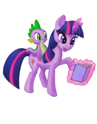 Size: 1024x1297 | Tagged: safe, artist:marirosa, spike, twilight sparkle, dragon, pony, unicorn, g4, levitation, magic, simple background, telekinesis, transparent background, unicorn twilight