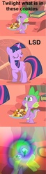 Size: 485x1849 | Tagged: safe, spike, twilight sparkle, g4, cookie, drugs, lsd