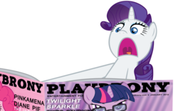 Size: 1024x640 | Tagged: safe, artist:detectivebuddha, pinkie pie, rarity, twilight sparkle, pony, unicorn, g4, female, glasses, playbrony, porn, shocked, show accurate, simple background, solo focus, transparent background, unicorn twilight