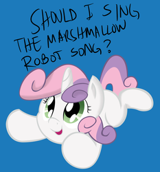 Size: 1868x2007 | Tagged: dead source, safe, artist:da-gunman, artist:leadhooves, sweetie belle, pony, unicorn, g4, blue background, colored, cute, dialogue, diasweetes, female, filly, foal, prone, simple background, solo, text