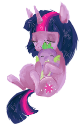 Size: 318x500 | Tagged: safe, artist:ponynomicon, spike, twilight sparkle, g4, cute, holding a dragon, smiling