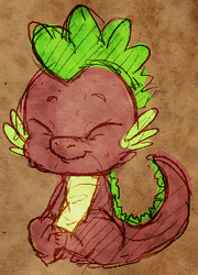 Size: 217x301 | Tagged: safe, artist:ponynomicon, spike, dragon, g4, baby, baby dragon, brown background, cute, eyes closed, male, scales, simple background, smiling, solo, spikabetes