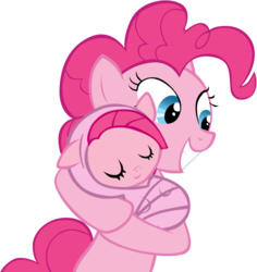 Size: 911x966 | Tagged: safe, pinkie pie, earth pony, pony, g4, baby, baby pie, baby pony, filly, foal, holding yourself, mama pinkie, self adoption, self ponidox, simple background, time paradox, transparent background