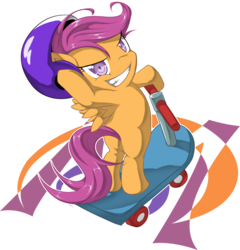 Size: 5573x5814 | Tagged: safe, artist:zaiyaki, scootaloo, pony, g4, absurd resolution, bipedal, female, helmet, scooter, simple background, solo, transparent background