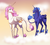 Size: 1900x1700 | Tagged: safe, artist:aira90, princess celestia, princess luna, alicorn, classical unicorn, horse, pony, g4, cloven hooves, colored fetlocks, duo, female, horn, leonine tail, mare, pink-mane celestia, royal sisters, s1 luna, sisters, style emulation, the last unicorn, unshorn fetlocks