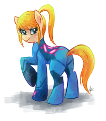 Size: 500x571 | Tagged: dead source, safe, artist:yunhaart, pony, crossover, female, mare, metroid, ponified, samus aran, solo, zero suit