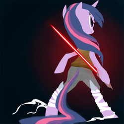 Size: 1024x1024 | Tagged: safe, artist:nowler, twilight sparkle, pony, unicorn, g4, bandage, bipedal, clothes, crossover, energy weapon, female, galen marek, hooves, horn, lightsaber, mare, solo, star wars, weapon