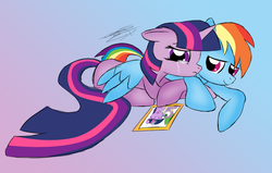 Size: 1236x788 | Tagged: dead source, safe, artist:sierraex, rainbow dash, spike, twilight sparkle, pegasus, pony, unicorn, g4, crying, duo, duo female, female, implied death, implied spike, lesbian, mare, picture, sad, ship:twidash, shipping