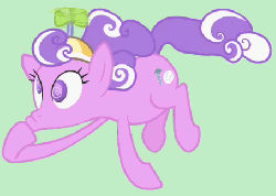 Size: 454x324 | Tagged: source needed, safe, artist:snips, screencap, screwball, earth pony, pony, g4, season 2, the return of harmony, animated, animated screencap, female, floating, flying, green sky, hat, mouth drumming, propeller hat, solo, spinning, swirly eyes