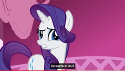 Size: 639x363 | Tagged: safe, screencap, rarity, pony, unicorn, g4, carousel boutique, female, mare, solo, uncomfortable, youtube caption