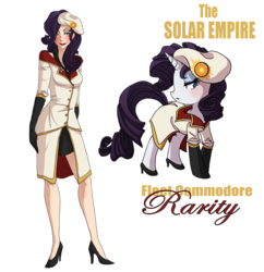 Size: 2104x2171 | Tagged: dead source, safe, artist:the-orator, rarity, human, g4, beret, clothes, female, gloves, hat, high heels, high res, humanized, makeup, shoes, simple background, solar empire, solo, transparent background, uniform