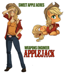 Size: 1503x1551 | Tagged: dead source, safe, artist:the-orator, applejack, human, g4, applejack's hat, boots, breasts, busty applejack, cowboy boots, cowboy hat, hat, human ponidox, humanized, simple background, transparent background