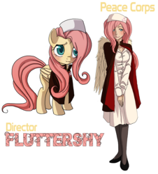 Size: 1398x1548 | Tagged: dead source, safe, artist:the-orator, fluttershy, human, g4, cape, clothes, hat, humanized, nurse hat, peace corps, simple background, transparent background