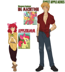 Size: 1738x1923 | Tagged: dead source, safe, artist:the-orator, apple bloom, big macintosh, human, g4, humanized, simple background, transparent background