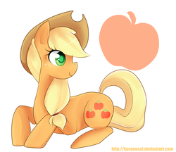 Size: 3700x3200 | Tagged: safe, artist:kuranocat, applejack, earth pony, pony, g4, female, high res, looking back, mare, prone, simple background, solo