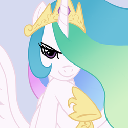 Size: 945x945 | Tagged: dead source, safe, artist:166, artist:megasweet, princess celestia, alicorn, pony, g4, bust, female, looking at you, mare, portrait, reaction image, smirk, smug, solo, spread wings