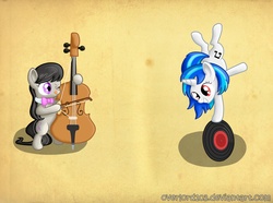 Size: 4700x3500 | Tagged: safe, artist:overlord103, dj pon-3, octavia melody, vinyl scratch, earth pony, pony, unicorn, g4, cello, cute, duo, female, filly, foal, mare, musical instrument