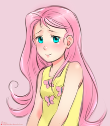 Size: 973x1112 | Tagged: safe, artist:magicalondine, fluttershy, human, g4, cutie mark on clothes, female, humanized, solo