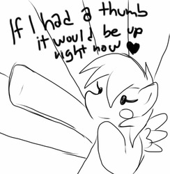 Size: 633x649 | Tagged: safe, artist:sweethd, pegasus, pony, happy, heart, monochrome, motivation, reaction image, sketch, solo, thumbs up