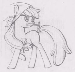 Size: 1168x1120 | Tagged: safe, artist:pix3m, apple bloom, g4, hammer, monochrome, simple background, sketch, traditional art