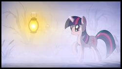 Size: 1920x1080 | Tagged: safe, artist:gign-3208, twilight sparkle, pony, unicorn, g4, dead tree, female, fog, glowing horn, horn, lantern, magic, mare, raised hoof, solo, telekinesis, tree, unicorn twilight, wallpaper