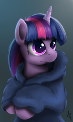 Size: 900x1500 | Tagged: safe, artist:sonicrainboom93, twilight sparkle, pony, unicorn, g4, clothes, female, gradient background, hoodie, mare, solo