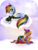 Size: 800x1050 | Tagged: dead source, safe, artist:rizcifra, rainbow dash, scootaloo, soarin', pegasus, pony, g4, blank flank, clothes, cloud, cloudy, duo, female, filly, foal, grin, hooves, looking up, lying down, lying on a cloud, mare, on a cloud, open mouth, open smile, plushie, present, prone, scarf, scootalove, sitting, smiling, snow, snowfall, spread wings, teeth, wings, winter