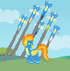 Size: 2000x2025 | Tagged: safe, artist:j-z-a, fire streak, high winds, misty fly, silver lining, silver zoom, soarin', spitfire, surprise (g4), pegasus, pony, g4, flying, goggles, high res, show accurate, wonderbolts, wonderbolts uniform