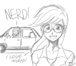 Size: 800x692 | Tagged: safe, artist:johnjoseco, applejack, rainbow dash, human, g4, car, female, glasses, grayscale, humanized, male, monochrome, the simpsons