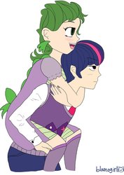 Size: 752x1063 | Tagged: dead source, safe, artist:blamogirl, spike, twilight sparkle, human, g4, barb, barbabetes, cute, duo, duo male and female, humanized, open mouth, rule 63, rule63betes, signature, smiling