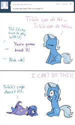 Size: 640x1070 | Tagged: safe, artist:tootootaloo, princess celestia, princess luna, trixie, pony, ask princess luna, g4, ask, filly, foal, trixie's hat, woona