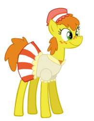 Size: 881x1131 | Tagged: safe, artist:bronybase, artist:starryoak, carrot cake, earth pony, pony, g4, clothes, cream cake, female, freckles, hat, mare, rule 63, simple background, skirt, solo, transparent background
