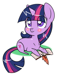 Size: 768x995 | Tagged: safe, artist:rannarbananar, twilight sparkle, pony, g4, blushing, book, cute, female, prone, quill, simple background, smiling, solo, transparent background, twiabetes