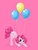 Size: 1440x1920 | Tagged: safe, artist:pearlie-pie, pinkie pie, earth pony, pony, g4, balloon, cutie mark, female, mare, mouth hold, pink background, simple background, solo