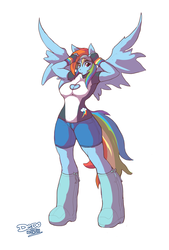 Size: 651x963 | Tagged: safe, artist:lionalliance, rainbow dash, anthro, g4, boob window, breasts, cleavage, female, simple background, solo, white background