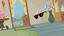 Size: 640x360 | Tagged: safe, edit, edited screencap, screencap, fluttershy, pegasus, pony, g4, season 1, swarm of the century, animated, deal with it, female, sliding, solo, sunglasses, swag glasses