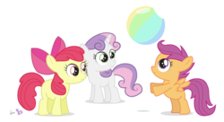 Size: 717x390 | Tagged: safe, artist:dm29, apple bloom, scootaloo, sweetie belle, earth pony, pegasus, pony, unicorn, g4, ball, beach ball, cutie mark crusaders, female, filly, simple background, transparent background, trio