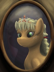 Size: 1500x2000 | Tagged: safe, artist:tattertailart, applejack, earth pony, pony, g4, alternate hairstyle, bust, female, jewelry, picture, solo, tiara