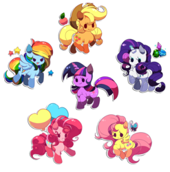 Size: 2308x2332 | Tagged: safe, artist:sugaryrainbow, applejack, fluttershy, pinkie pie, rainbow dash, rarity, twilight sparkle, earth pony, pegasus, pony, unicorn, g4, chibi, cute, dashabetes, diapinkes, female, high res, jackabetes, mane six, mare, raribetes, shyabetes, simple background, transparent background, twiabetes