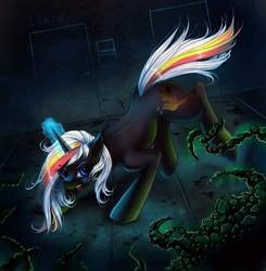 Size: 1426x1454 | Tagged: safe, artist:limreiart, oc, oc only, oc:velvet remedy, pony, unicorn, fallout equestria, fanfic, fanfic art, female, glowing horn, horn, mare, tentacles