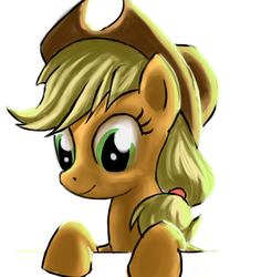 Size: 501x530 | Tagged: safe, artist:esuka, applejack, earth pony, pony, g4, applestare, bust, female, inverted mouth, portrait, simple background, solo