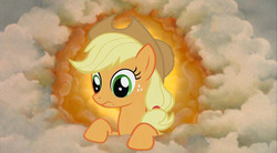 Size: 800x441 | Tagged: safe, applejack, earth pony, pony, g4, applestare, crossover, female, funny, funny as hell, god, mare, monty python, monty python and the holy grail, solo