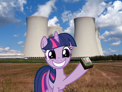 Size: 1280x960 | Tagged: safe, twilight sparkle, pony, g4, impending disaster, irl, nuclear power plant, photo, ponies in real life, self-destruct button, vector