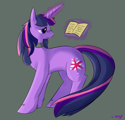 Size: 1000x960 | Tagged: safe, artist:kayziomau, twilight sparkle, pony, unicorn, g4, book, female, glasses, magic, reading, simple background, smiling, solo, telekinesis, unicorn twilight