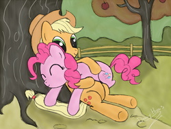 Size: 2268x1701 | Tagged: safe, artist:dennyhooves, applejack, pinkie pie, g4, female, lesbian, mare, ship:applepie, shipping